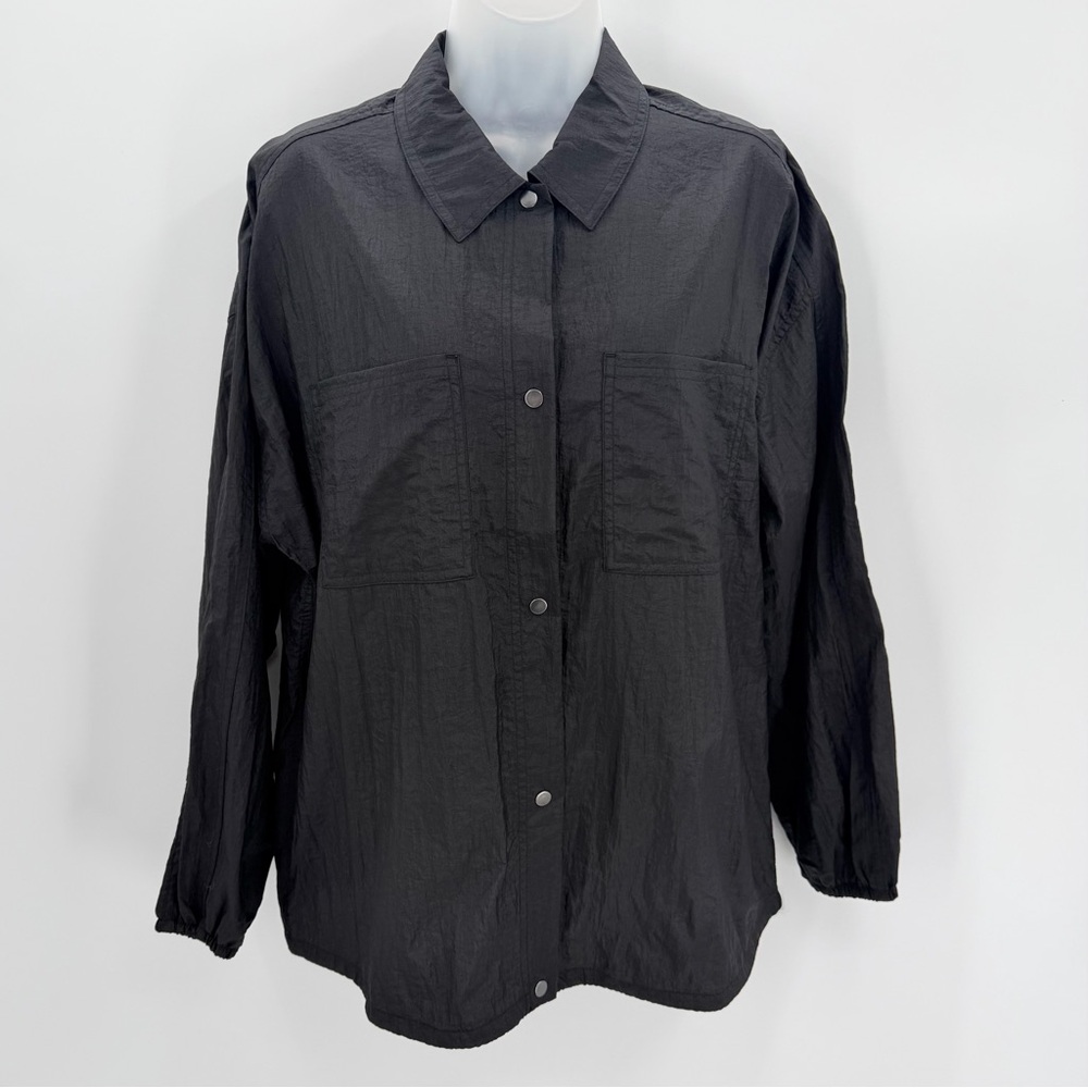 Athleta Shirt Women S Black Lunar Sheen Overshirt Drawstring Snap Gorpcore Nylon